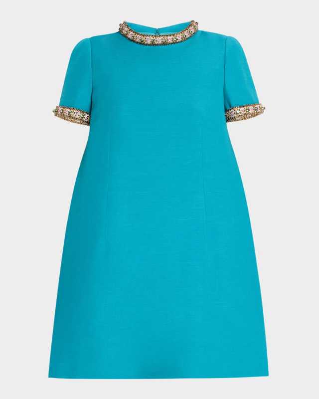 Crystal Short-Sleeve Mini Shift Dress